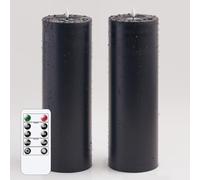 Wroxipel Waterproof Flameless LED 4" x12" Plastic Black Candles with Remote and Daily Timer, Battery Operated Fake Tall Large Pack of 2 Pillar Candles for Halloween Holiday Festival Outdoor Use