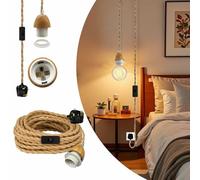 Wrpacttg Vintage Hemp Rope Hanging Lamps, 510 cm E27 Lamp Holder Suspended Pendant Light Fitting Kit, Rustic Plug in Pendant Lighting, Retro Plug in Hanging Lamp Fixtures, DIY Lampshade, for Loft