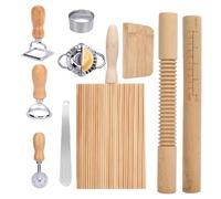 WRQIOO 10 Pieces Pasta Making Tool Set, Pasta Rolling Kit, Pasta Cutter with Ravioli Cutters, Wooden Gnocchi Board, Pasta Stamp Maker Cutter, Homemade Kitchen Gift for Baking Lovers
