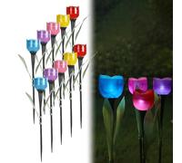 WRQIOO 10Pcs Solar Tulip Flower Stake Lights, Solar Flower Lights Outdoor Garden, Waterproof Multi-Color So-lar Pathway Lighting Flowers for Yard, Patio, Fence, Garden Decorations