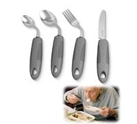 WRQIOO 4PCS Cutlery for Arthritic Hands, 42° Angled Adaptive Utensils, Chunky Handles, Easy Grip Cutlery for Elderly Disabled Arthritis Parkinson Disease Tremors Sufferers (Right-Handed)