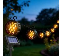 WRQIOO 8pc Solar Lantern String Lights with Flame Effect, Flickering Solar Lights, Hanging So-lar Rattan String L-ights Outdoor Garden Lantern Warm White for Patio Wedding Lawn Yard Fence