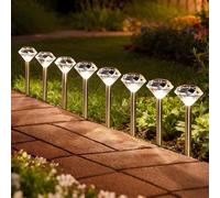 WRQIOO 8pcs Diamond Solar Lights, Solar Lights Outdoor Garden Stake, Waterproof Pathway S-olar Stake Lig-hts for Yard, Patio, Fence, Garden Decorations