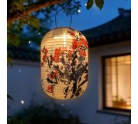 WRQIOO Hanging Solar Lanterns Outdoor Garden, 25cm Solar Lights Outdoor Garden Lantern, Waterproof Nylon Cloth Chinese Japanese Lantern Plum Blossom So-lar Gar-den Lights Hanging, Warm White