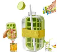 WRQIOO Ice Cube Bottle with Straw, 2 in 1 Ice Cube Tray Water Bottle, 800ml Portable Ice Cube Making Bottle with Lid, One-Touch Ice Release & No Touching, for Coffee Juice Beverage Outdoor Picnics