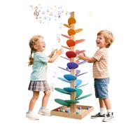 WRQIOO Montessori Sound Tree, 30 Pieces Wooden Marble Run, Rainbow Musical Tree with 10 Rainbow Balls, 6 Colorful, Wooden Ball Drop Toy, Montessori Toys for Kids 3+ Years Old