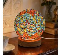 WRQIOO Mosaic Lamp, 12CM Mosaic Turkish Table Lamp, Colorful Handmade Glass Light with Wood Base & 5V USB for Bedroom Ambient Living Room Decor(Orange)