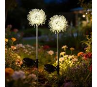 WRQIOO Solar Flower Lights Outdoor Garden, 2 Pack Dandelion Solar Stake Lights Outdoor Garden, Waterproof So-lar Flower Lamps for Courtyard Pathway Flowerbed Patio Lawn Decoration