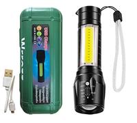 Wrrozz Led Flashlight Rechargeable USB Mini Torch Light, Ultra Brightest Small Flash Light Handheld Pocket Compact Portable Tiny Lamp with Side Lantern, High Powered Tactical Travel Flashlights 1 Pack