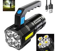 Wrrozz LED Flashlight USB Rechargeable, High Lumens Tactical Light with Sidelight, 4X LED, Zoomable, Handheld Super Brightest Flashlights, Portable Torch for Outdoor Camping Home Emergency Lantern