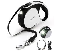 WRSOMIT Retractable Dog Leash with Chew Proof Cable and LED Flashlight, 16Ft Heavy Duty Dog Leash for Medium Large Dogs up to 110lbs, 360° No Tangle (White+16ft+LED)