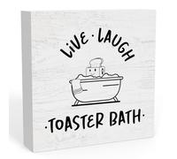 WRSUNT Funny Live Laugh Toaster Bath Sign Farmhouse Bathroom Toilet Decor 5 x 5 inch, Dark Humor Decor Black and White Decorations for Guest Half Bathroom Shelves Restroom Dark Humor Fans Gift