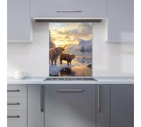 Warren Reed - Designer Highland Cows By The Lake Kitchen Splashback W600Mm X H750Mm, Multi