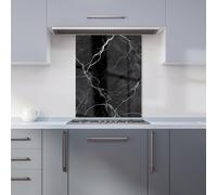 Warren Reed - Designer Premium Black Marble Pattern Kitchen Splashback 6mm Toughened Glass Kitchen Splashback - Heat Resistant Splashback for Kitchens, Perfect for Cookers and Hobs, Polished Edges