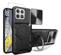 WRTBS Phone Case for Xiaomi Poco F8 Pro 5G Case with Glass Screen Protector, Built Slide Camera Protection Cover,Military Heavy Duty Full Body Protective Phone Case - Black-B