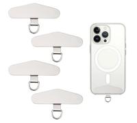 WrteEase 4PCS Phone Tether Tags,Stainless Steel Phone Lanyard Connectors,1.89x0.91in Matel Steel Mobile Phone Strap Pads with the Small Metal Ring,Safe and Reliable,Daily Use,Silver