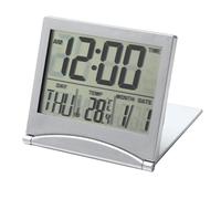 WrteEase Digital Travel LCD Alarm Clock, Small Foldable Dementia Clock with Days Dates, Time Of Day and Temperature, Desk Clock Battery Operated For Bedroom Home Kitchen Office Travel (white)