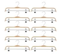 Wrtysully 10 Pack Solid Finish Wooden Trousers/Skirt Hangers with Anti-Rust Clips Coat Clothes Hangers