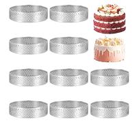 Wrtysully 10 Pcs Circular Stainless Steel Tart Ring Tower Pie Cake Mould Perforated Cake Mousse Ring,8cm