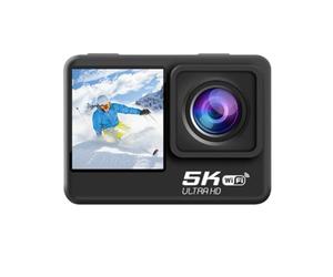Wrtysully 1Set WiFi Anti-Shake 5K Action Camera Dual Screen 170° Portable HD Camera Diving Anti-Shake Waterproof Mini Action Camera Black