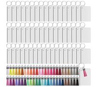 Wrtysully 200Pcs Sublimation Keychain Blanks Set Rectangle Heat Transfer Blanks Keychain Tassels with Key Rings for Keychain DIY