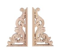 Wrtysully 2pcs left+right(each 1pcs) Vintage Wooden Carved Corner Onlay Furniture Wall Decor Unpainted Frame Applique