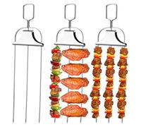 Wrtysully 3PCS 3- Stainless Steel Kabob Skewers for BBQ with Pusher Slider,for Meat,Chicken,Sausages,Veggies,Shrimp