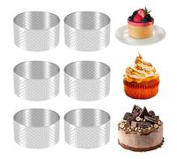 Wrtysully 6 Pieces Perforated Round Cake Ring for Baking, Stainless Steel Cake Ring with Holes, Cake Mold Mousse Ring French Dessert Baking Rings Donuts Biscuit Molds DIY Cake Rings