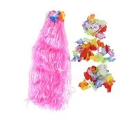 Wrtysully 6 Set Hawaiian Grass Skirt Flower Hula Lei Wristband Garland Fancy Dress Costume - Pink