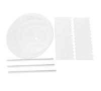 Wrtysully Acrylic Round Cake Disk Set - Cake Discs Circle Base Boards with Center Hole - 2 Comb Scrapers (4 Patterns) & Dowel Rod
