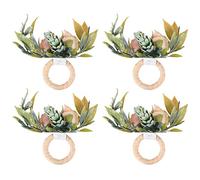 Wrtysully Double Rose Napkin Rings Set of 4, Pink Flower Napkin Rings with Berries and Handmade Napkin Ring Holders