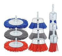 Wrtysully Filament Abrasive Wire Brush Wheels Replacement Accessories 3Sizes Nylon Set with 1/4In Drill for Removal of Rust Paint