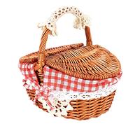 Wrtysully Hand Made Wicker Basket Wicker Camping Picnic Basket Shopping Storage Hamper and Handle Wooden Wicker Picnic Basket