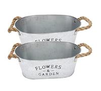 Wrtysully Set of 2 Rustic Metal with Handles,Farmhouse Succulents Herbs Pots,Vintage Plants Container for Indoor