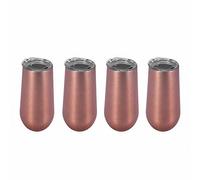 Wrtysully Stainless Insulated Wine Tumbler with Lid -Portable Egg Shape Cup Fashion Gift Cup-6 Oz,Rose Gold (4 Pack)