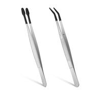 Wrubber Tipped Tweezers, 2 Pcs PVC Long Tweezers for Crafts Rubber Tipped Tweezer for Crafts Stamps Coin Beads Jewelry Hobby Tools (Long Bent Tip and Straight Flat Tip)