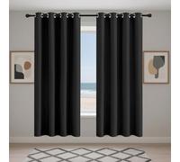WRUIJIO Eyelet Blackout Curtains 215 x 235 cm Soft Thermal Insulated Black Out Thermal Insulated Eyelet Curtains for Living Room Bedroom Windows Nursery, Black