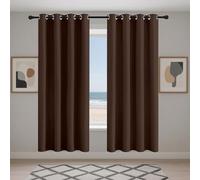 WRUIJIO Eyelet Blackout Curtains 217 x 228 cm Soft Thermal Insulated Black Out Thermal Insulated Eyelet Curtains for Living Room Bedroom Windows Nursery, Brown