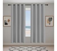 WRUIJIO Eyelet Blackout Curtains 223 x 225 cm Soft Thermal Insulated Black Out Thermal Insulated Eyelet Curtains for Living Room Bedroom Windows Nursery, Light Grey
