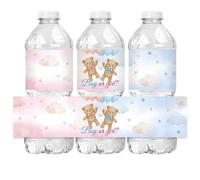 WRUISZ 48pcs Bear Theme Baby Shower Water Bottle Labels and Stickers - Adhesive Waterproof Stickers Gender Reveal, Birthday Party Decorations, Party Favors for Boys and Girls (B&P Bear)