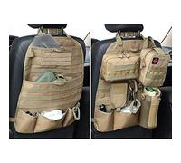wrumava Car Seat Back Organizer, Tactical Molle Nylon Vehicle Panel Universal Fit Car Backseat Cover Protector (Olny Tan molle seat organizer)