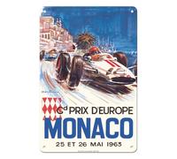 Wrushf 8 * 12inches Pacifica Island Art Monaco Grand Prix Europe (Gd Prix D’Europe) - Formula One F1 - Vintage Car Racing Poster by Michel Beligond c.1963 Vintage Metal Tin Sign