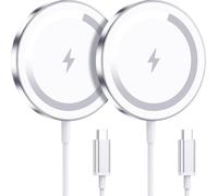 WRVVR - Magnetic Wireless Charger for iPhone 15 14 13 12 Pro Max Plus Mini 15W Fast Charging Pad for Airpods 3/2/Pro Strong Magnet Silver