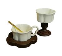 WRWIZDR Drinkware Display Set for Hobbyists, White GOLDEN SPOON | Scalloped Cup Saucer Spoon Decoration with Alloy 1: 12 1: 6 Table Scene Decor Collectors
