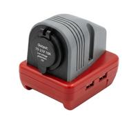 WRWIZDR Field Device Charging Adapter, Red | 18-Volt Battery Power Converter, Two USB-a Ports, 15-21V 10A Output Socket, Compact Housing for Mobile Backup