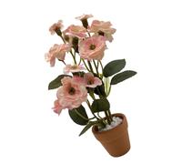 WRWIZDR Miniature Room Floral Decor, B | Rose Flower Accent with Molded Stems, Leaves, and Brown Planter for Tabletop Model Scenes