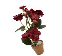WRWIZDR Miniature Room Floral Decor, Red | Rose Flower Accent with Molded Stems, Leaves, and Brown Planter for Tabletop Model Scenes