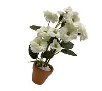 WRWIZDR Miniature Room Floral Decor, White | Rose Flower Accent with Molded Stems, Leaves, and Brown Planter for Tabletop Model Scenes