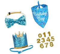 WRWIZDR Party Supply for Dogs with Wearable Crown Hat Bandana, Blue | Crown Hat Bandana Neck Tie and Number Accents for Special Photos, Party Photos and Celebrations, Home Decor