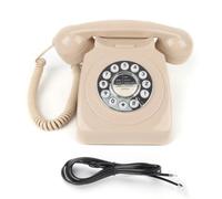 WRWIZDR Retro Desk Telephone with Corded Handset and Redial, Beiges color | Large Push Buttons, Dedicated Redial and Selectable Sound Control, Vintage-Inspired Form for a Desk or Display